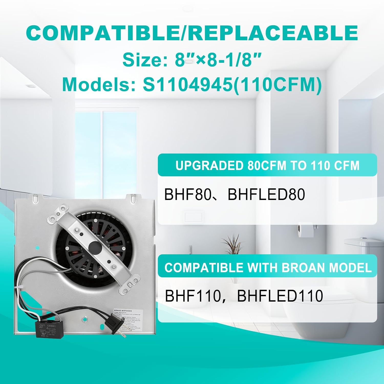 BHF80 Replacement Fan Up to 110 CFM, for BHFLED80, BHF110, BHFLED110 | Upgraded Copper Motor, 80 CFM Fan Upgraded to 110 CFM, Replacement Fan