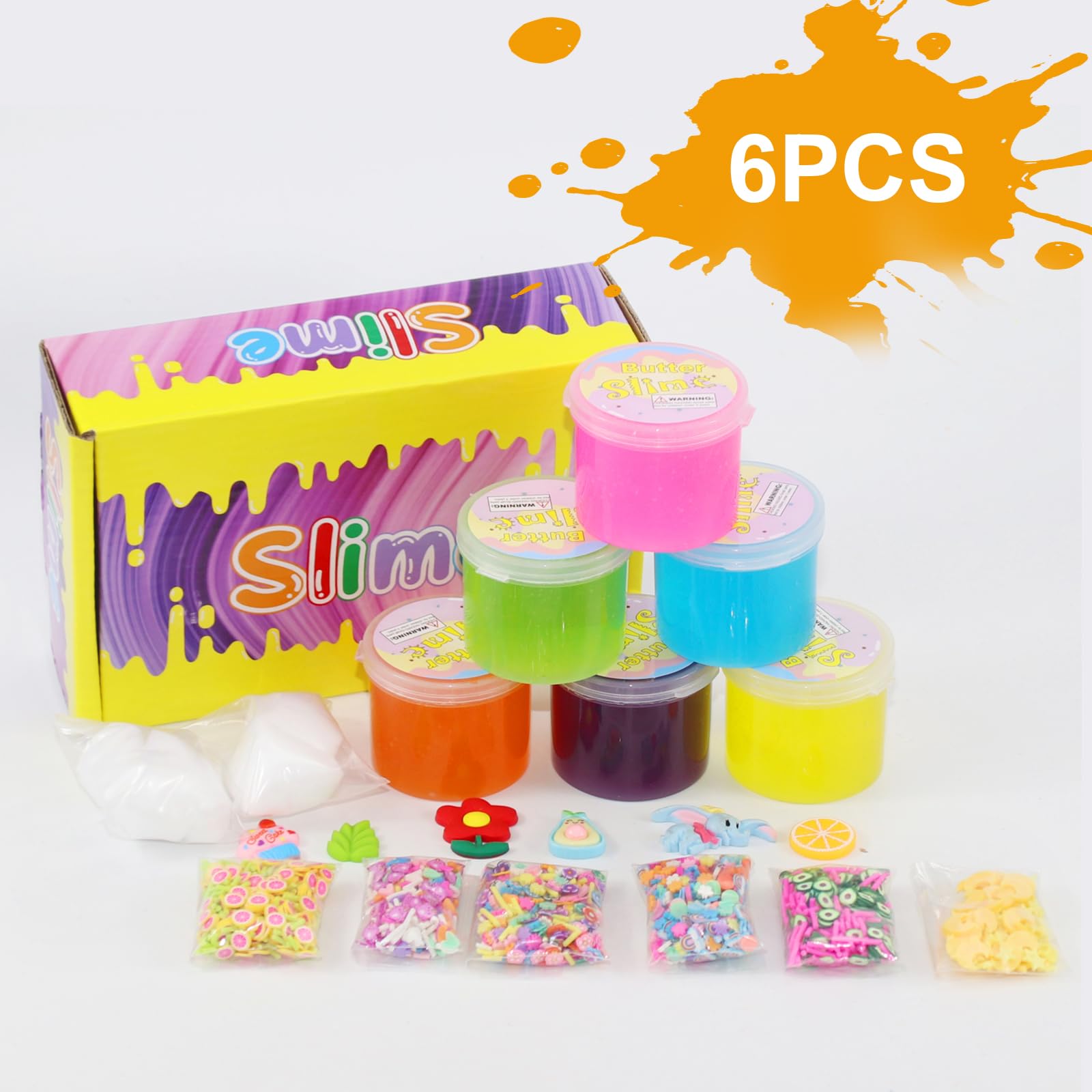 Ainiv Zestaw 6 sztuk Clear Slime, kolorowy, puszysty szlam dla dzieci, prezent na imprezę dla dzieci, urodziny, Wielkanoc, Boże Narodzenie, Nowy Rok, prezent dla dziewcząt i chłopców w wieku 6, 7, 8,