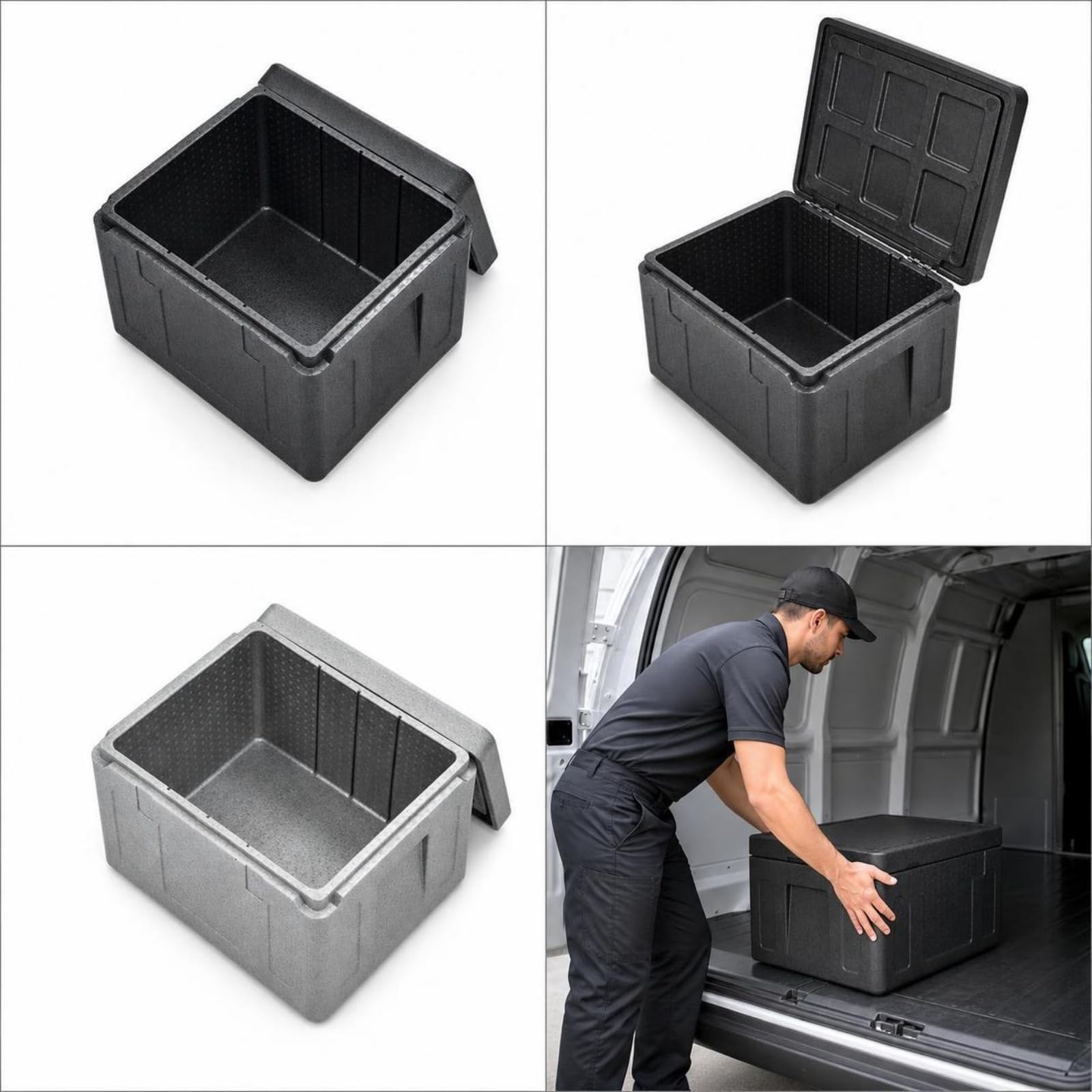 Contenitore Termico con Coperchio Capacità 62 Litri, termica per Ristorazione, Leggero, Consegna a casa, Nero, Coperchio+Cerniera