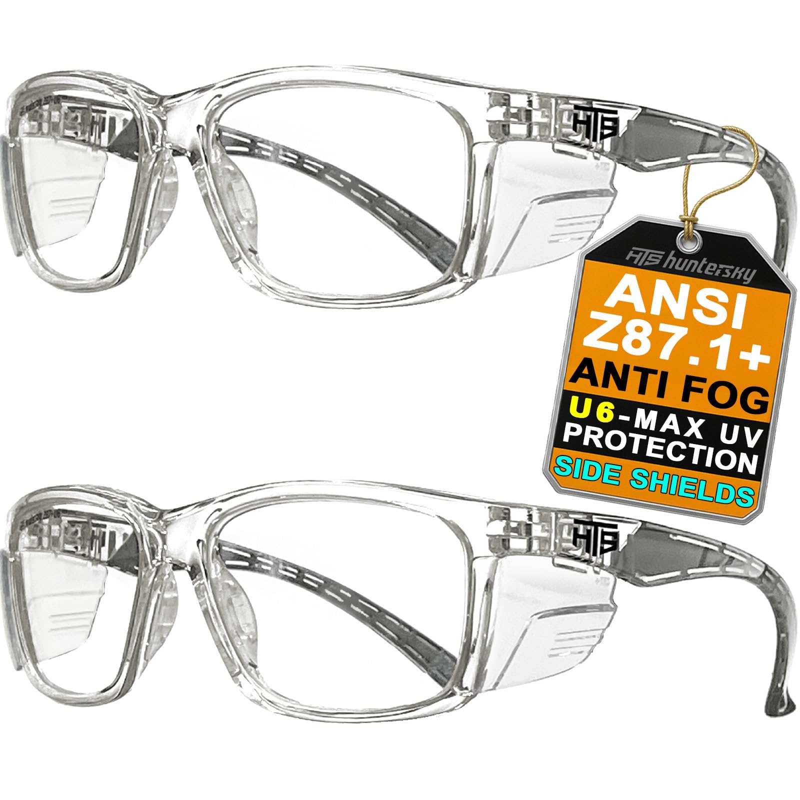 HTS HUNTERSKY E60 Anti-Fog Safety Glasses with Side Shields ANSI Z87 Eye Protection for Men Women Lab Chemistry Goggles DIY