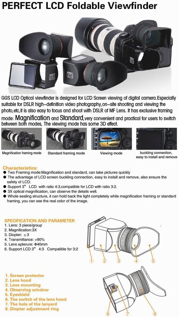 GGS Perfect HD DSLR LCD Foldable Viewfinder with 3.0x Magnification