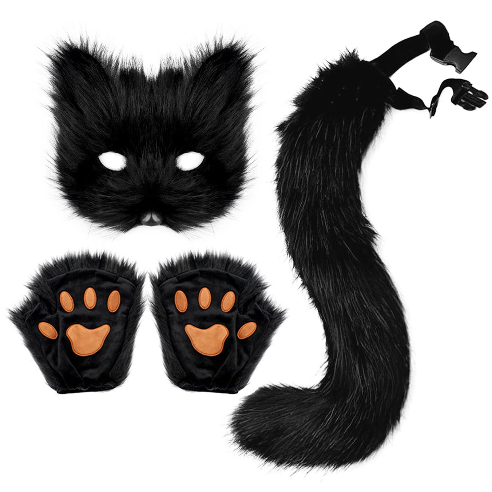 Fox Costume 1 Set Realistic Plush White Themed Decorative Therian Gear Includes Fox Mask Ears Tail And Paws For Masquerade Cosplay Halloween Therian Mask Masquerade Halloween - Image 4