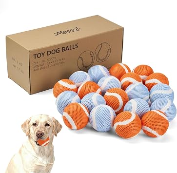 MECOOL Tennis Balls for Dogs 2.5in 20PCS Fetch Interactive Dog Balls Durable Toys for Cleaning Teeth Indoor/Outdoor Playing for DogsBlue and Orange