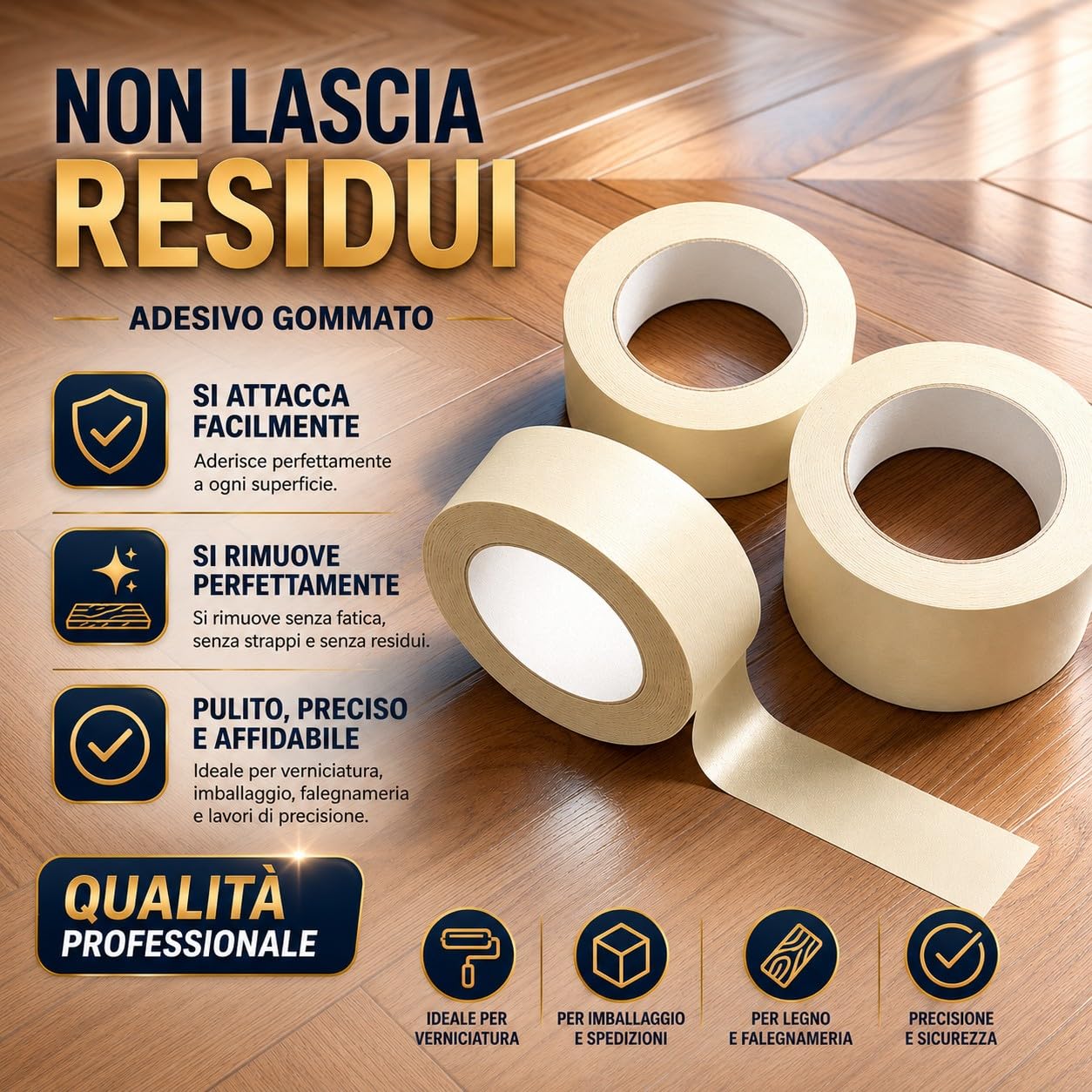 TANIASHOP Nastro Adesivo Carta Gommata 48 Rotoli 38mm X 50mt per Mascheratura imbianchino Carta Professionale Riciclabile Resistente Preciso e Versatile Nastro per Carrozziere e Lavori di Pittura