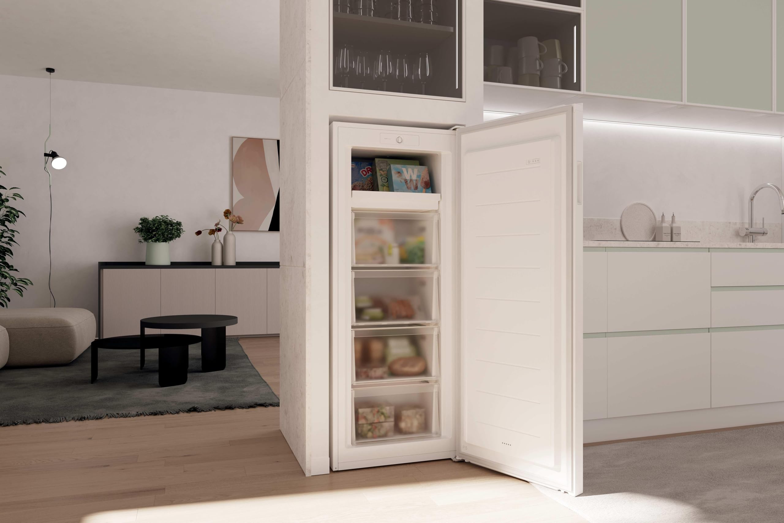 Candy Up Freezer 300 CNUQ2L513EW, congelatore verticale, larghezza 55 cm, 169 l, 3 cassetti, controllo meccanico della temperatura, gambe regolabili, illuminazione interna a LED, maniglia esterna, 37