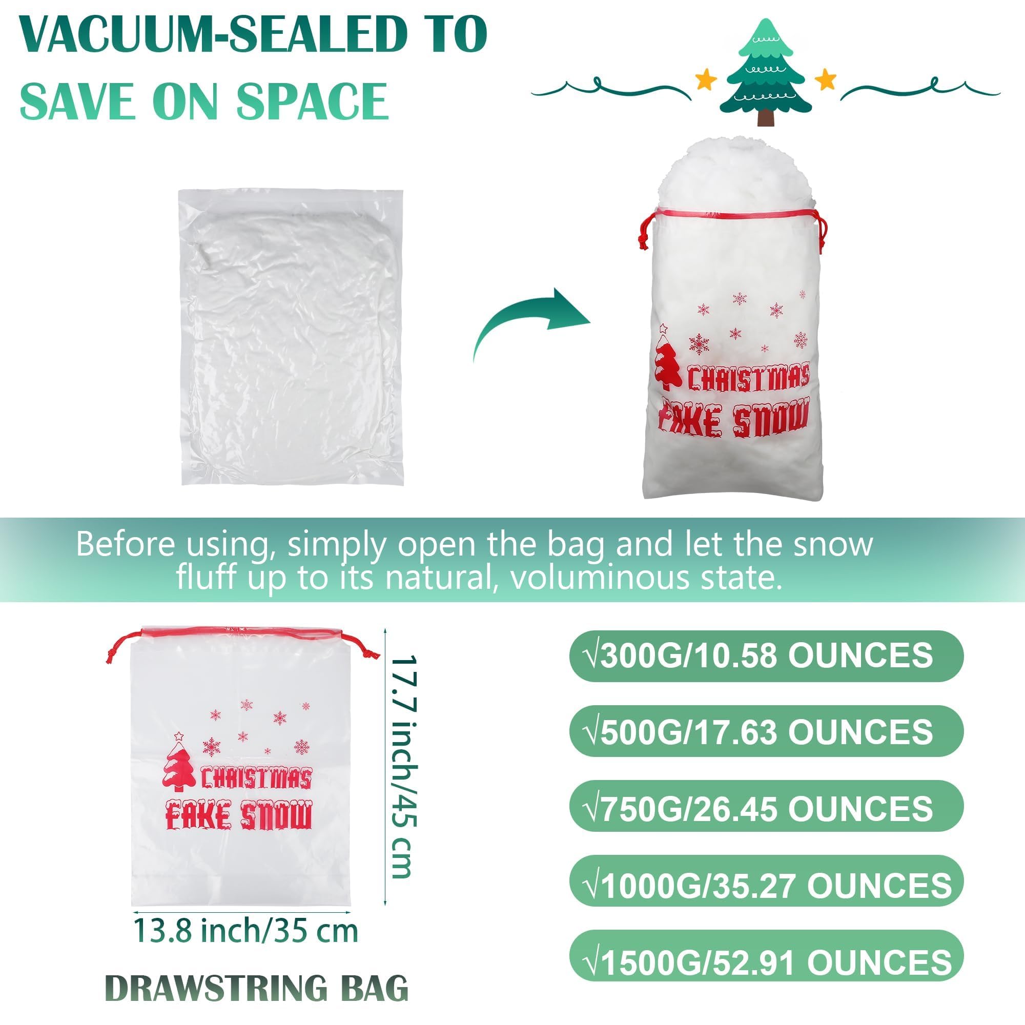 Aodaer Christmas Fake Snow Decor 1000g Artificial Snow Decorations Fluffy Soft Cotton Fake Snow Indoor Fiber Snow for Christmas Tree Holiday Table and Winter Mantle Village Display Outside - Image 2