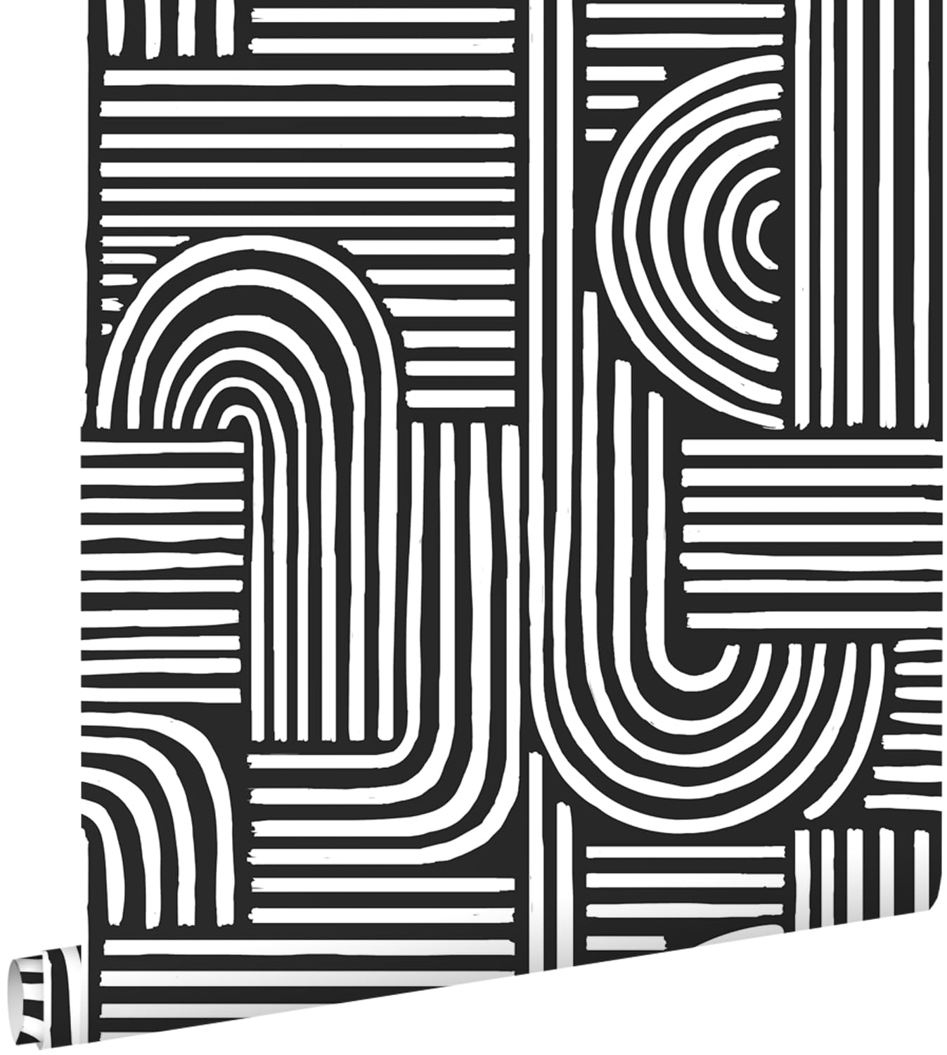 Papier peint graphique 3D noir et blanc ESTAhome 53 cm x 10.05 m pour salon moderne