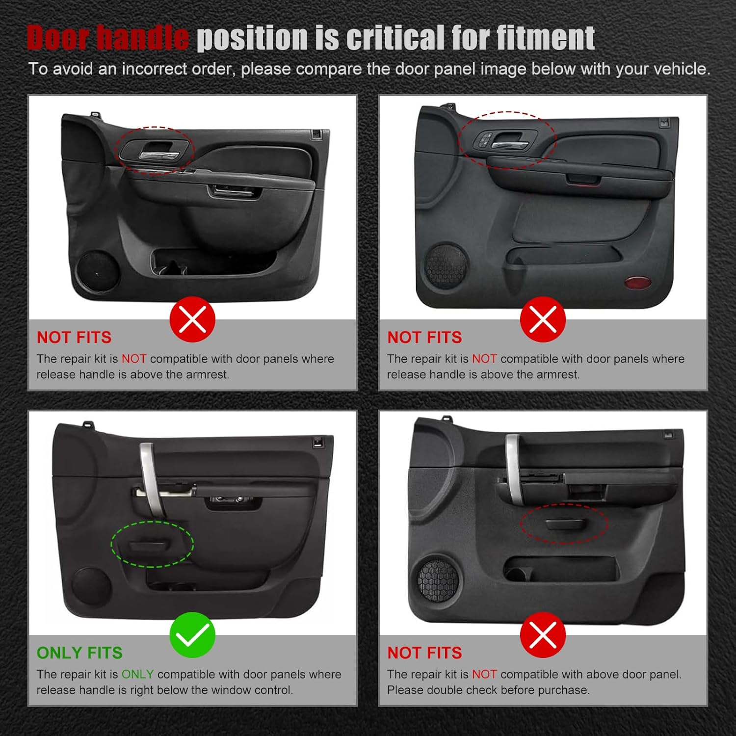 Front Left Driver Side Armrest Repair Kit for 2010–2014 Chevy Silverado 1500 2500HD 3500HD & 2010–2014 GMC Sierra 1500 2500HD 3500HD | Only for Door Panel with Release Handle Below Armrest, Black