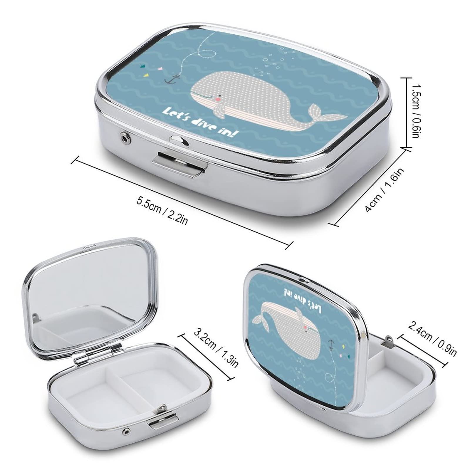 Pilulier En Métal À 2 Compartiments Plongée Baleine Pour Médicaments, Vitamines, Voyages En Plein Air (Divers Motifs)