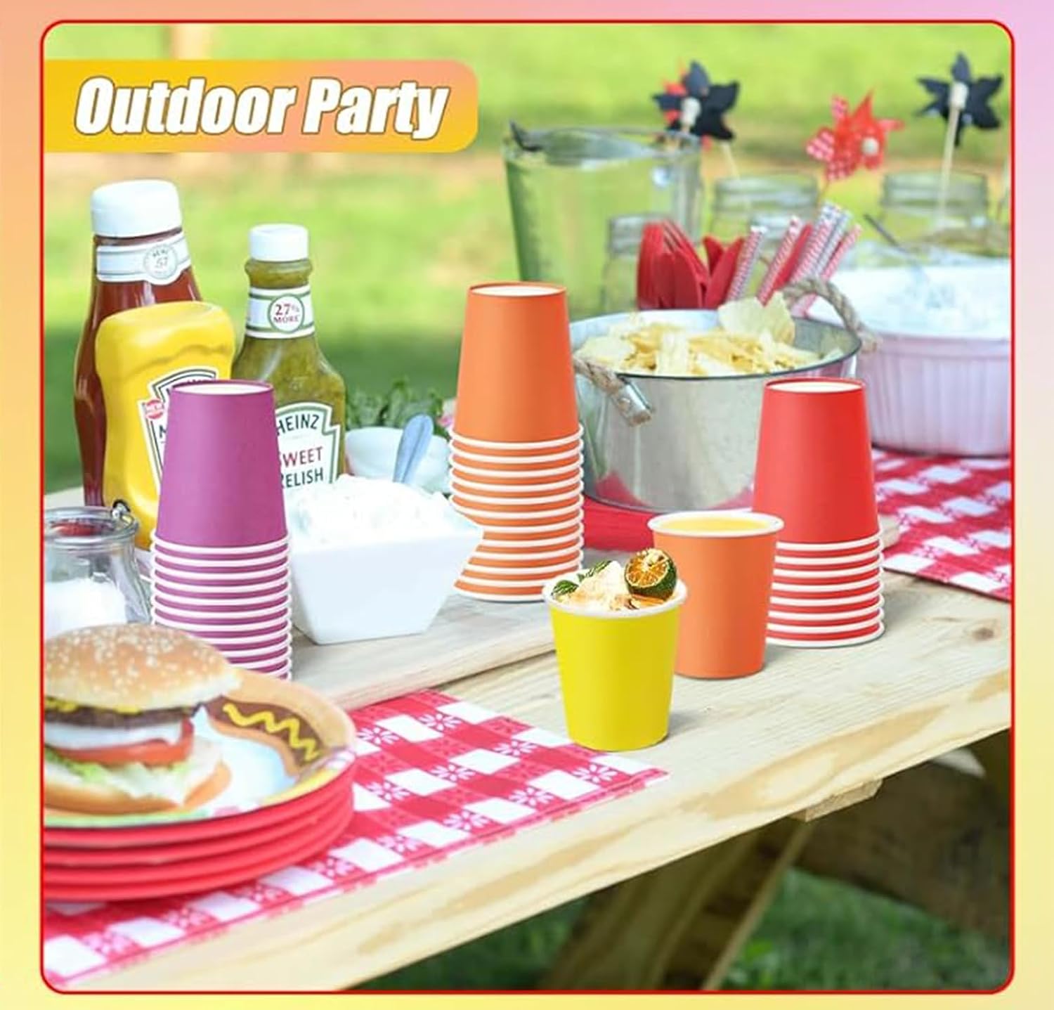 50 Pieces Disposable Paper Cups Rainbow Party Cups for Party, Weddding and Holiday, 5 Colors,9 Ounce - Image 3