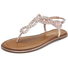 Women's Flat Sandals Dressy Summer Stappy Comfortable Ankle Elastic T-Strap Beach Thong Sandals