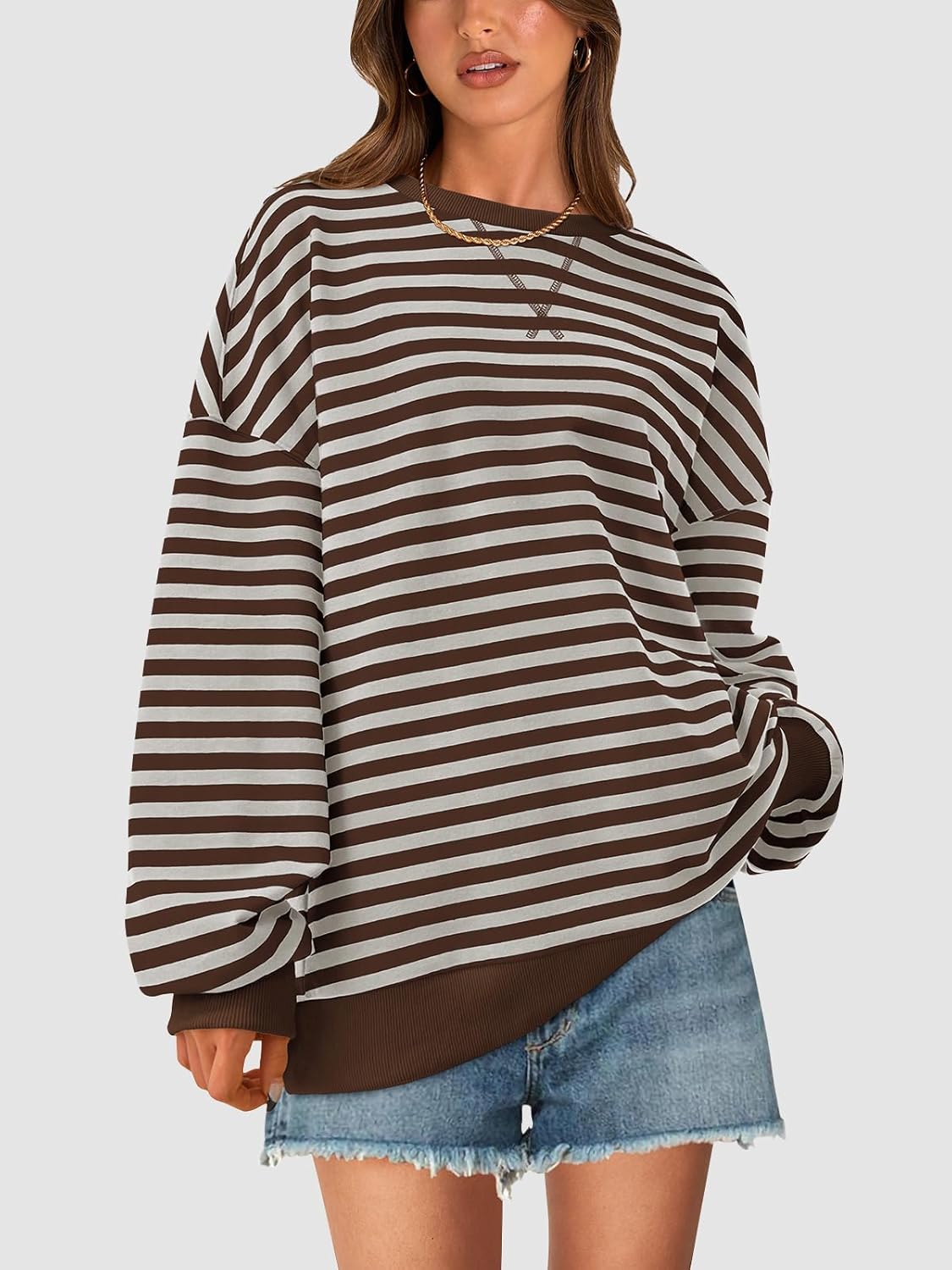 PRETTYGARDEN Womens Striped Oversized Sweatshirt Color Block Crew Neck Long Sleeve Casual Loose Pullover Top Y2K Clothes - Image 3