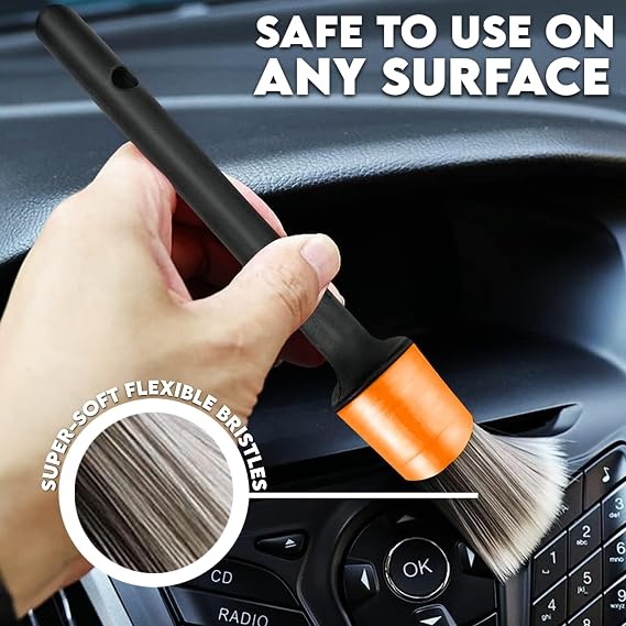Xtremeauto Car Detailing Brushes Set - 5pc Professional Detailing Brushes, Ultra Soft Brush, Non Scratch For Cleaning Car Interior & Wheels, Delicate Valeting Interior Detail Brushes Alloy Wheels
