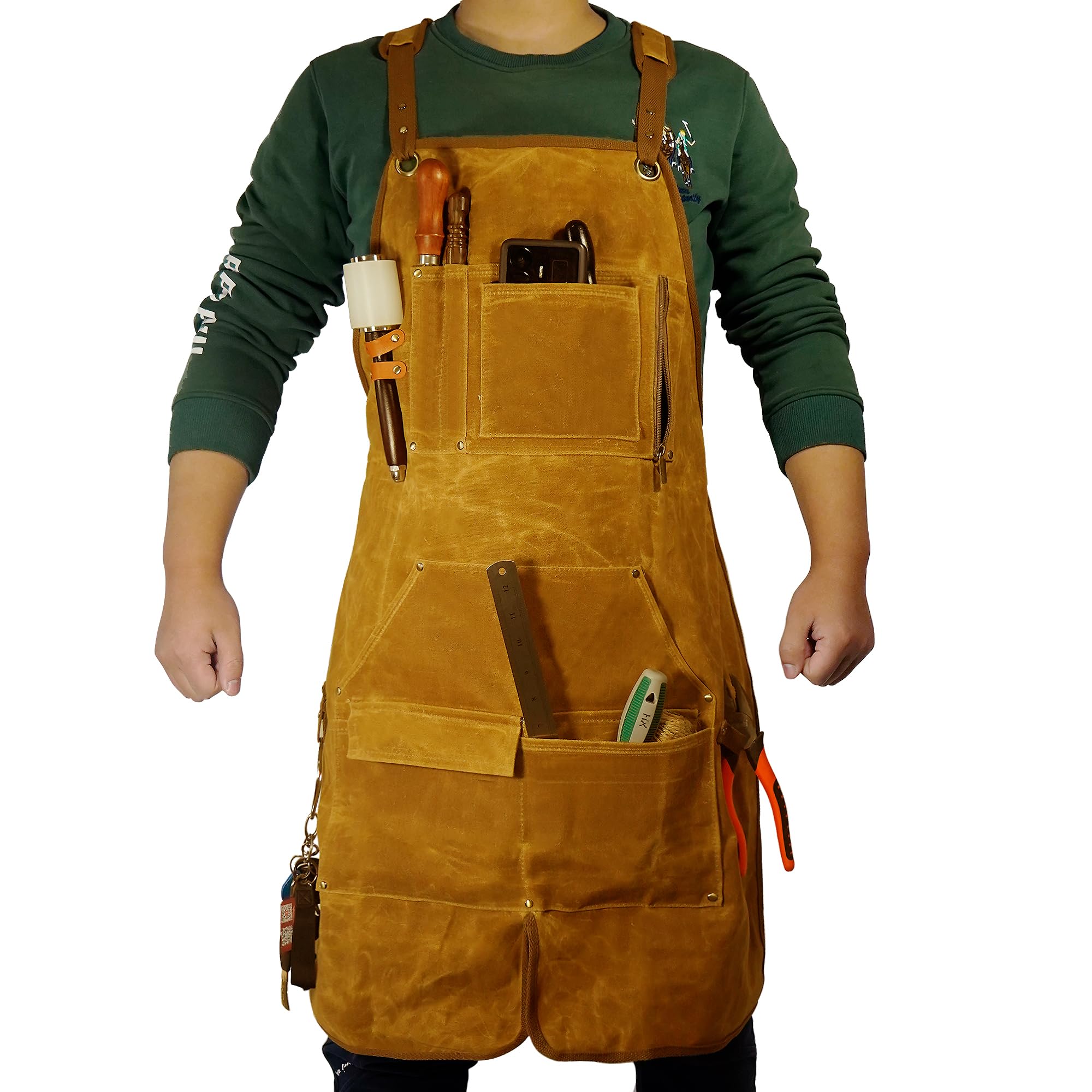 Delantal de carpintería para hombres, regalos para hombres, con 9 bolsillos para herramientas, impermeable y duradero, lona encerada, delantal de trabajo para carpinteros, carpinteros, herreros