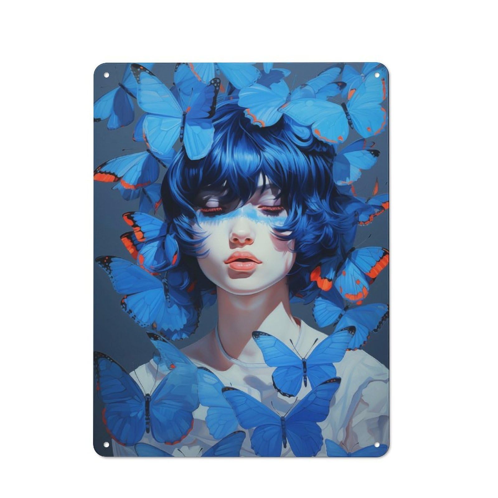 Junmoney Blue Butterflies Rustic Tin Sign 40X30cm Featuring For Bar Or Restaurant, A Housewarming Gift For Bar Decor Enthusiasts