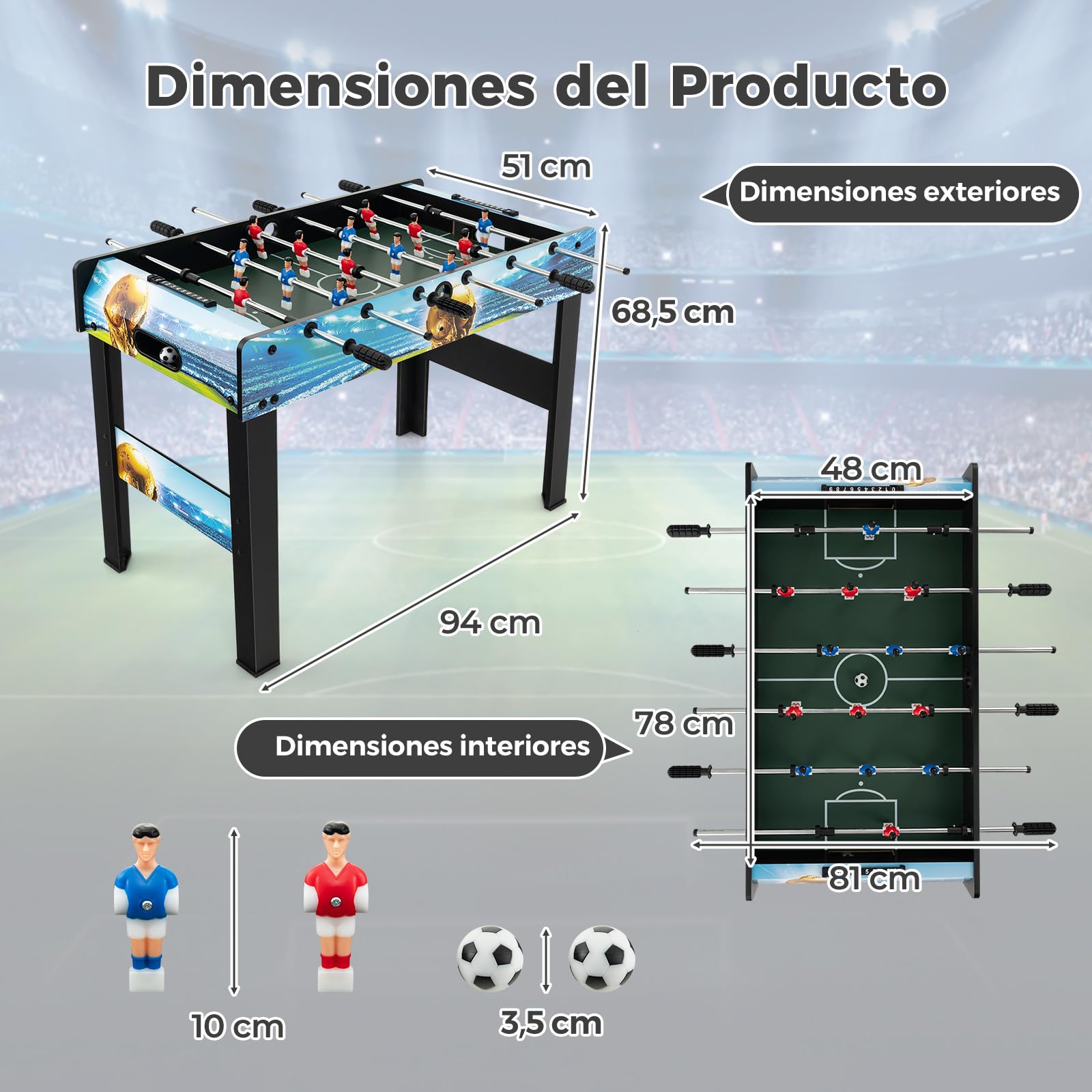 COSTWAY Futbolín de Mesa de 94 cm, Futbolines con Marcador, Patas Extraíbles, Juego de Fútbol para Sala de Juegos, Fiestas, Metegol, Futbolines para Niños y Adultos, 94 x 51 x 68,5 cm