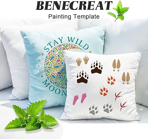 Miniatura 8 de BENECREAT 12 plantillas de huellas de animales, 12 x 12 pulgadas, plantillas de dibujo de ciervosososconejoszorrospavo, para pintura de pared de
