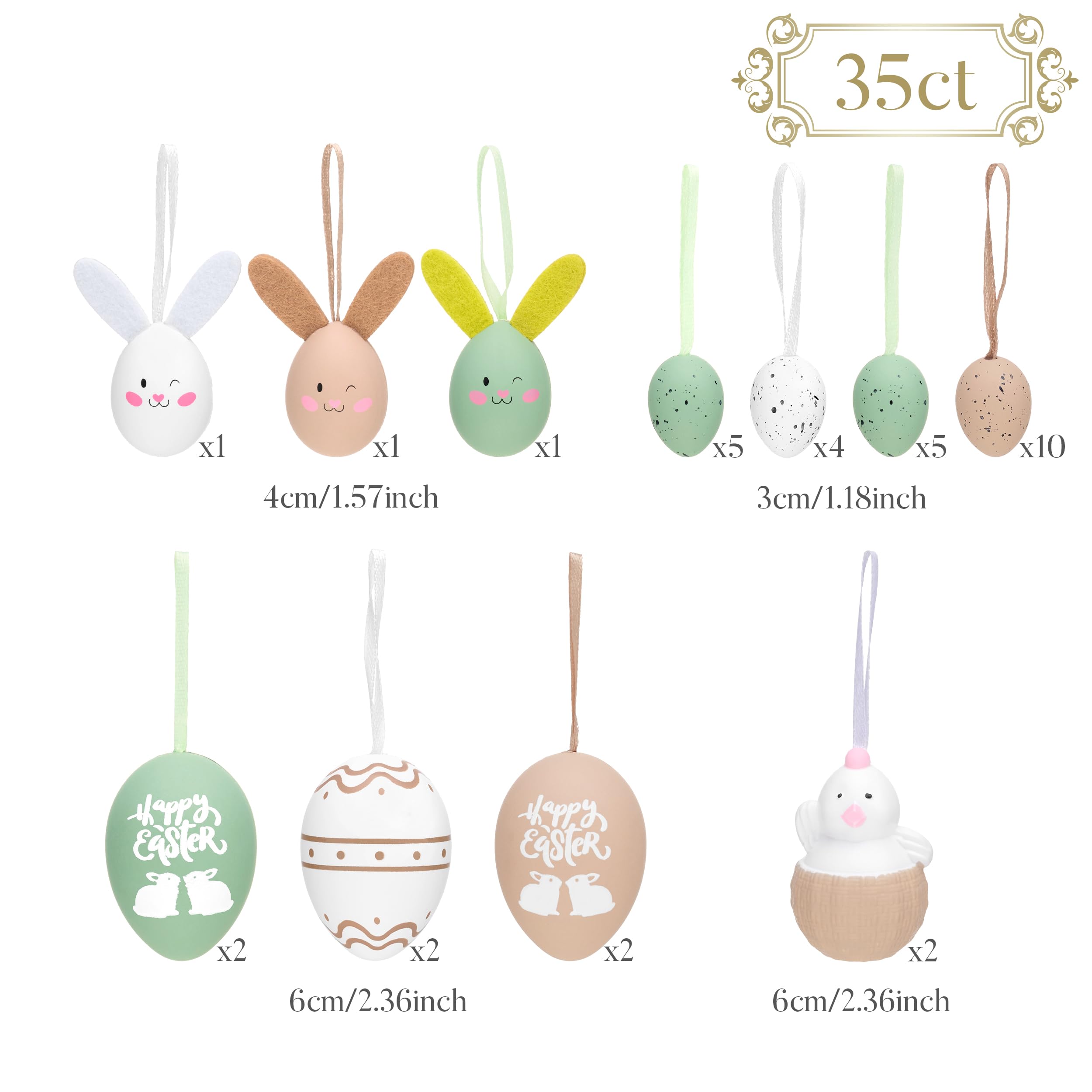 Valery Madelyn Ostereier-Dekoration, bunt, bruchsicher, Osterbaum-Ornament-Set, Beige-Grün, Osterkorb-Füllungen, sortiert, hängende Eier, Großpackung für Frühlingsferien, EG1105-0041