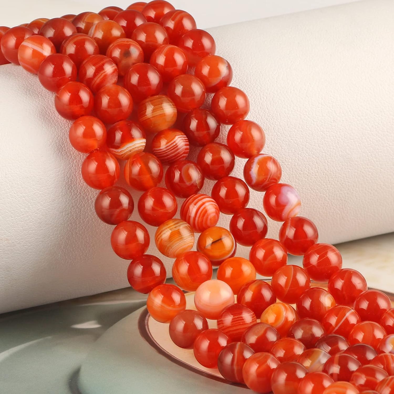 NITOPUPU 100Pcs 8mm Natural Smooth Red Carnelian Striped Agate Beads Round Loose Gemstone Stone Beads for Jewerly Making with Crystal Stretch Cord Red carnelian 8mm