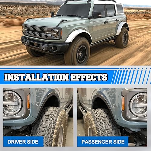 Miniatura 2 de ROXX Juego de 4 guardabarros delanteros y traseros para Ford Bronco 2021 2022 2023 (no para Bronco Sport o Raptor), acabado texturizado delantero y