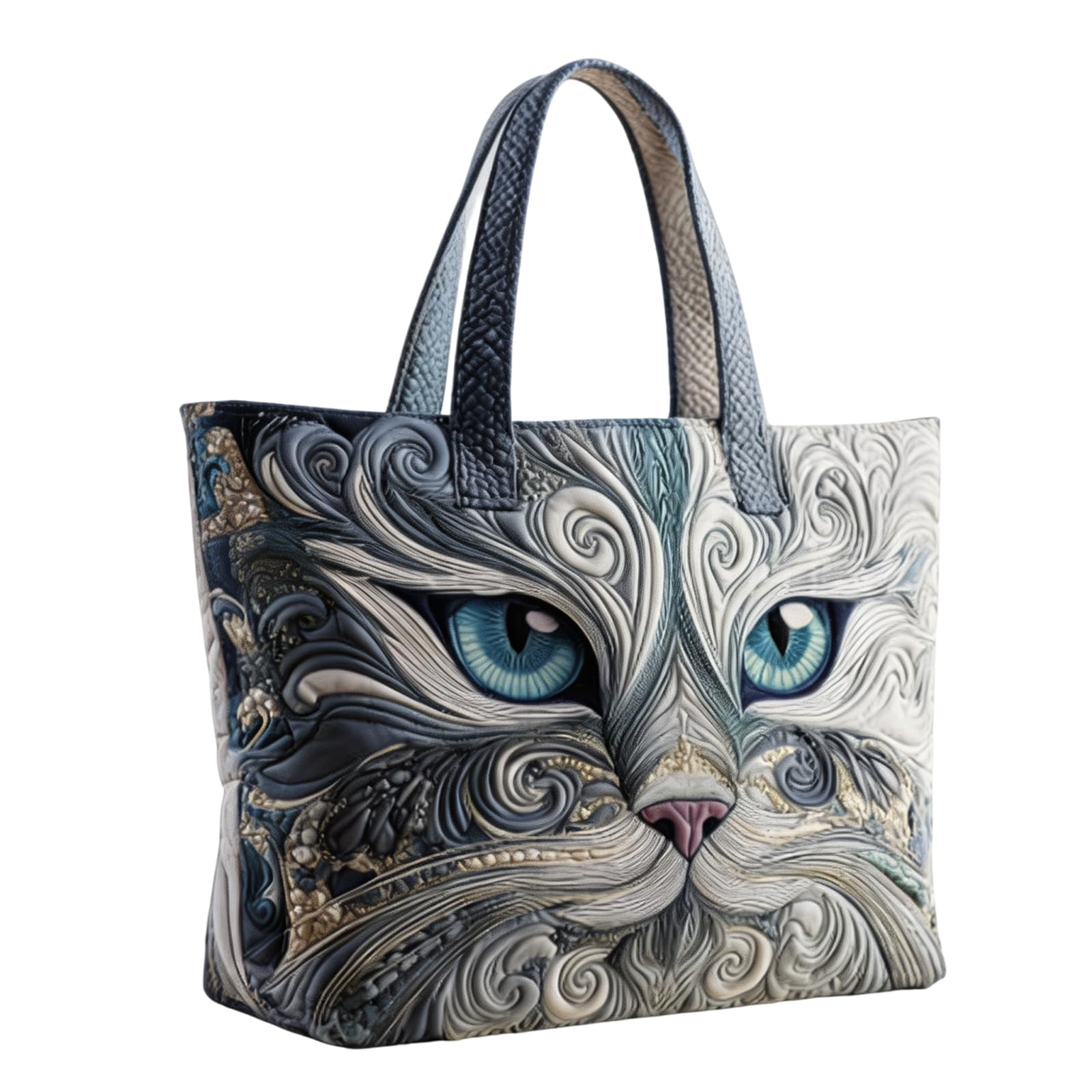 Sac fourre-tout matelassé léger pliable motif chat mignons, fait main artisanal spacieux réutilisable. Idéal sorties, randonnées, quotidien et cadeau pour amis