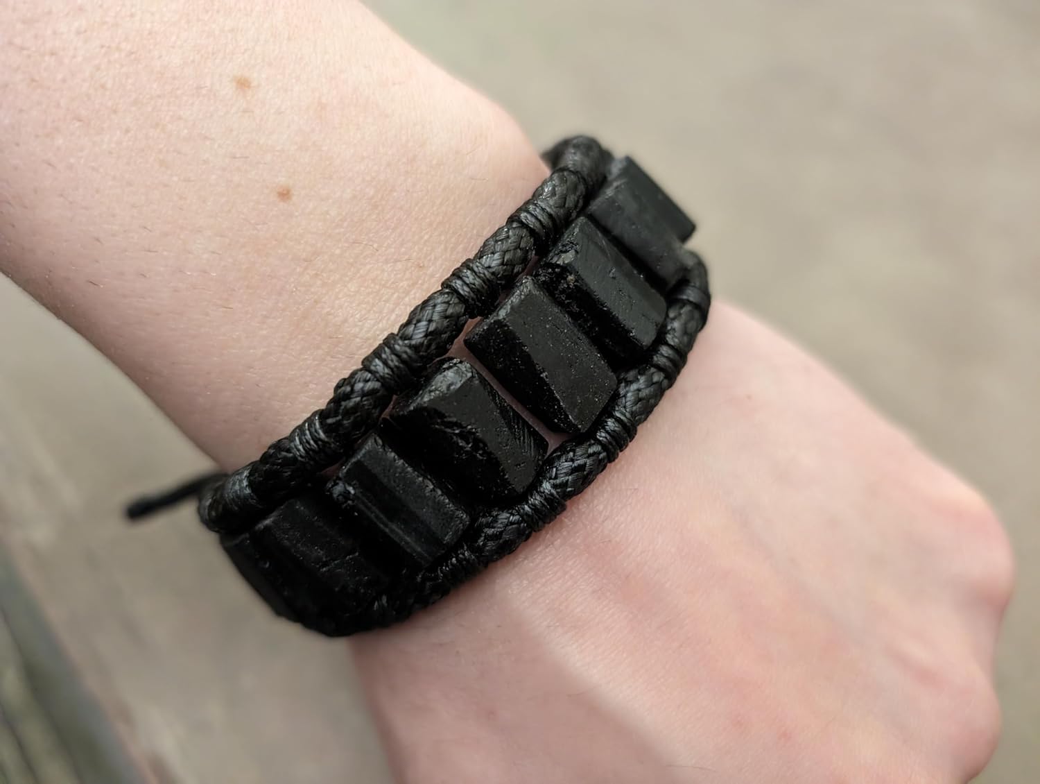 Black Tourmaline bracelet macrame, Energy Shield Protection natural gemstone