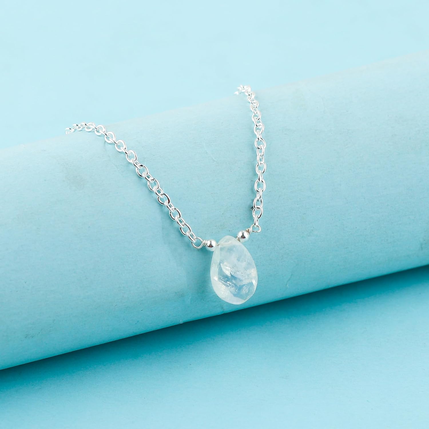 Pear Shaped Teardrop Crystal Necklace, Pendant Necklace Natural Gemstone Necklace, Everyday Wear, Adjustable Length 16 + 2 inch - Image 2