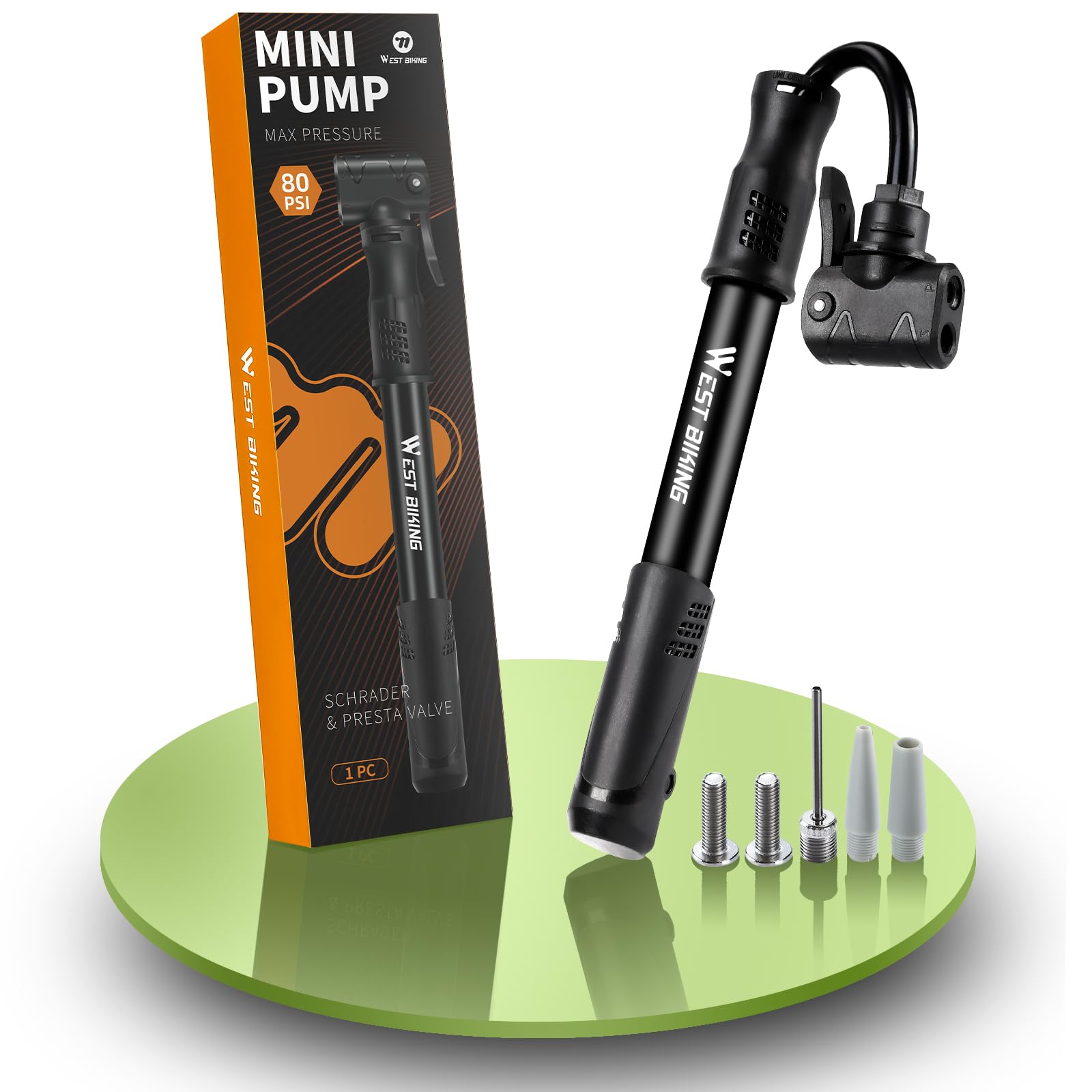 Bicycle Pump Mini Bike Pump - Aluminum Alloy Cycle Pump for Presta & Schrader Valve, Portable Lightweight Bike Tyre Pump Fast Tyre Inflation Mini Air Pump For Mountain Road Bike Ball Pump (Black 2)