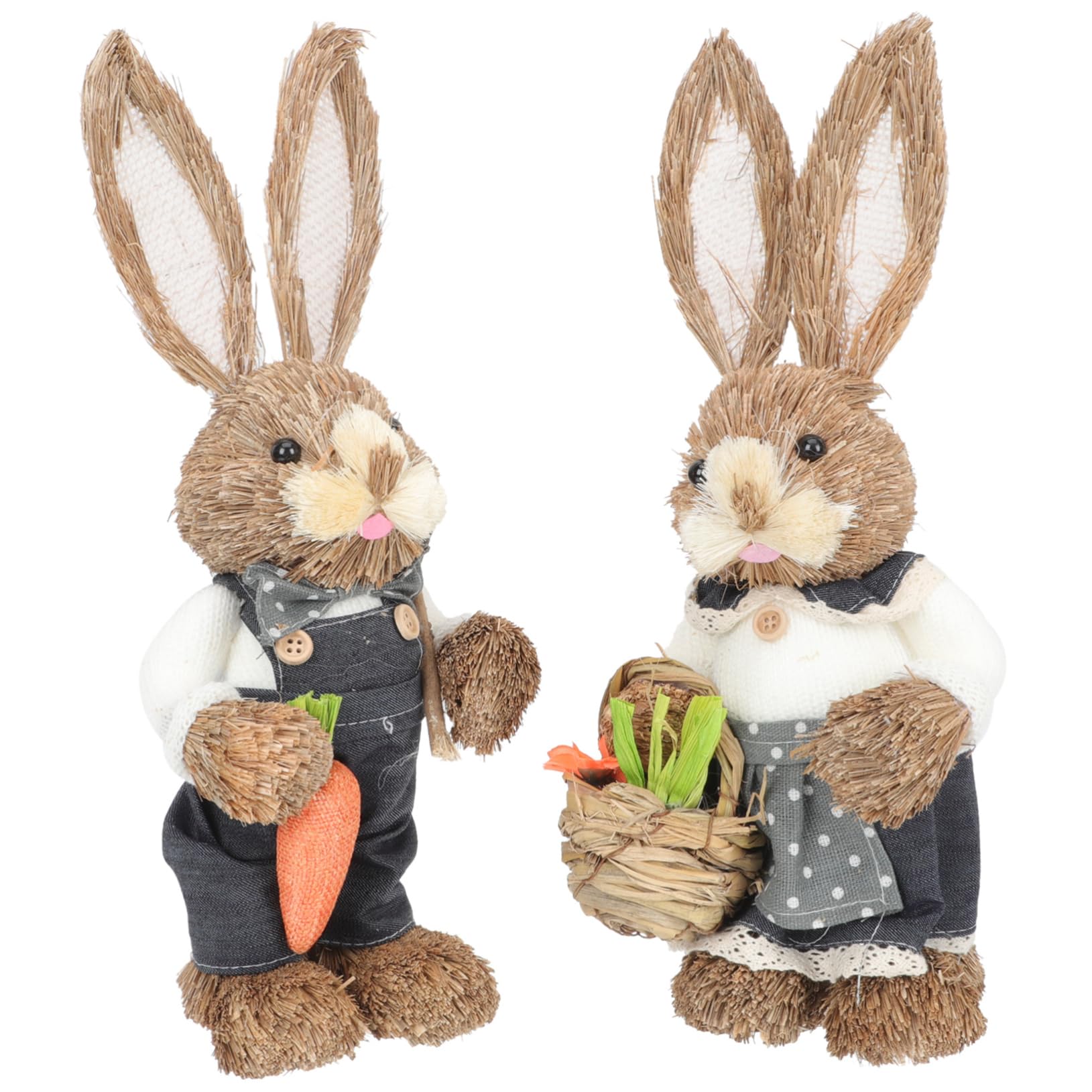 ABOOFAN 4 Stück handgefertigter Hase aus Stroh Animal Figures Dekoration Schlafzimmer Frühling Osterhasenfiguren Tiere die Röcke Strohhasen- geflochtene Häschenstatue Jahrgang Tisch
