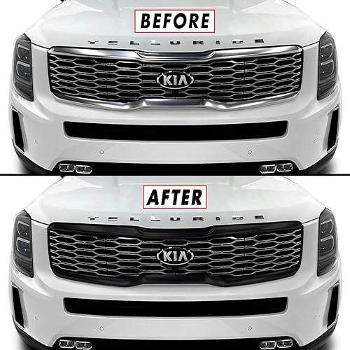 Miniatura 1 de SlickMod Revestimiento de vinilo opaco Chrome Delete para parrilla frontal Kia Telluride 2020-2022 (borde de parrilla frontal, negro mate)