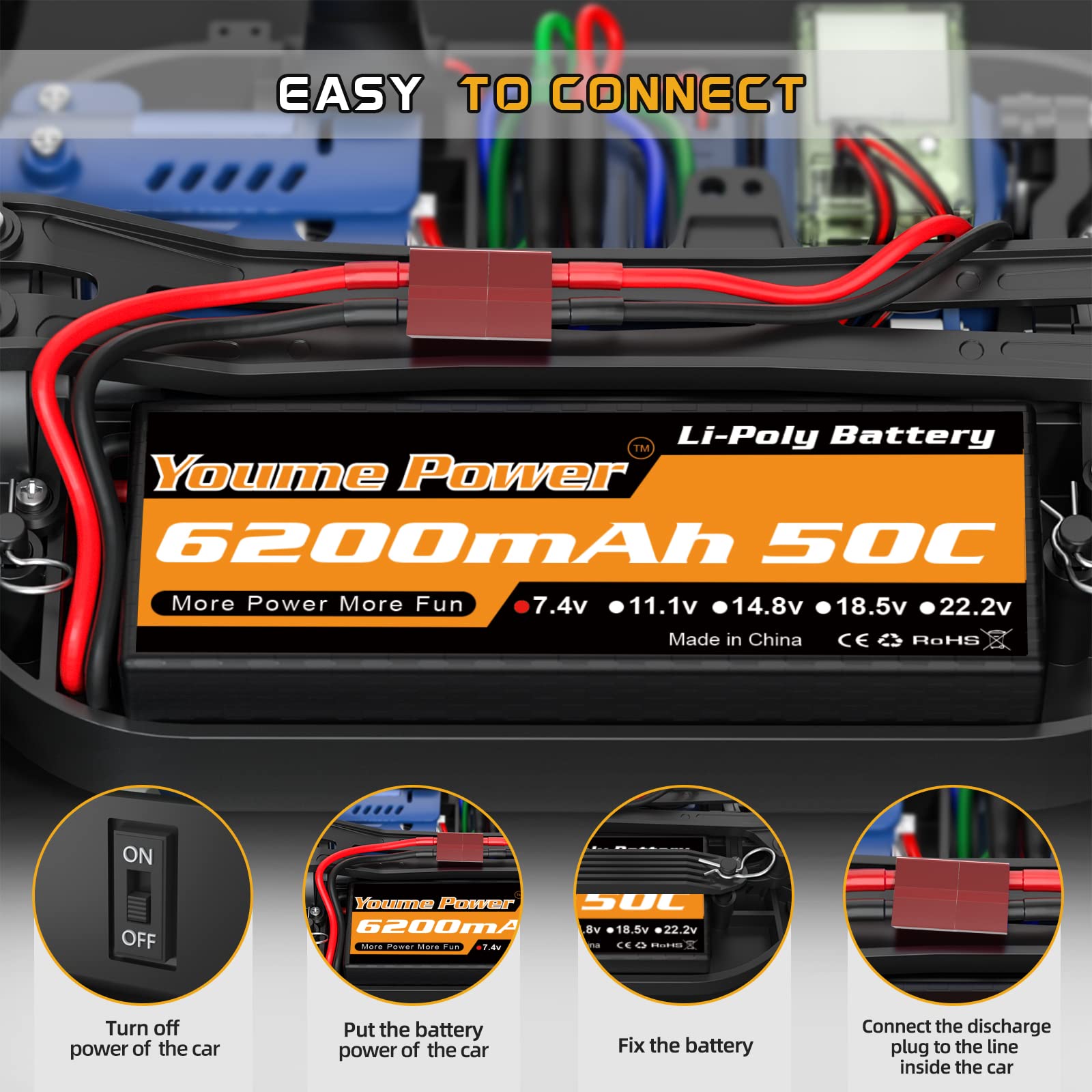 2S Lipo Batteria 6200mAh 50C Batterie Lipo 7,4v RC Hardcase con Connectore Deans T Spina compatibile con Losi 1/8 1/10 RC Auto Camion Veicolo Elicottero Aereo Barca (2 pezzi)