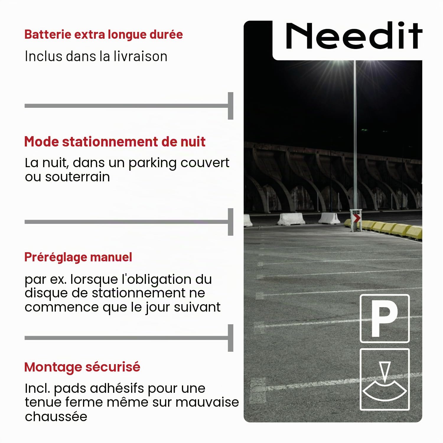 Needit Park Lite Disque de stationnement électrique avec Homologation de l'Office fédéral des transports Automobiles | Horloge de stationnement Automatique avec Activation Automatique I Disque de