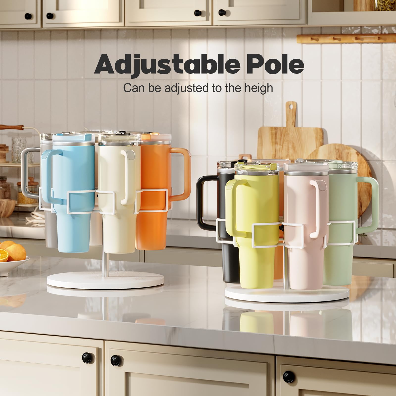 Stanley Cup Holder Organizer - Rotating Tumbler Rack For 40 Oz Cups, 4-Slot, With Non-Slip Base, Easy Carry Handle