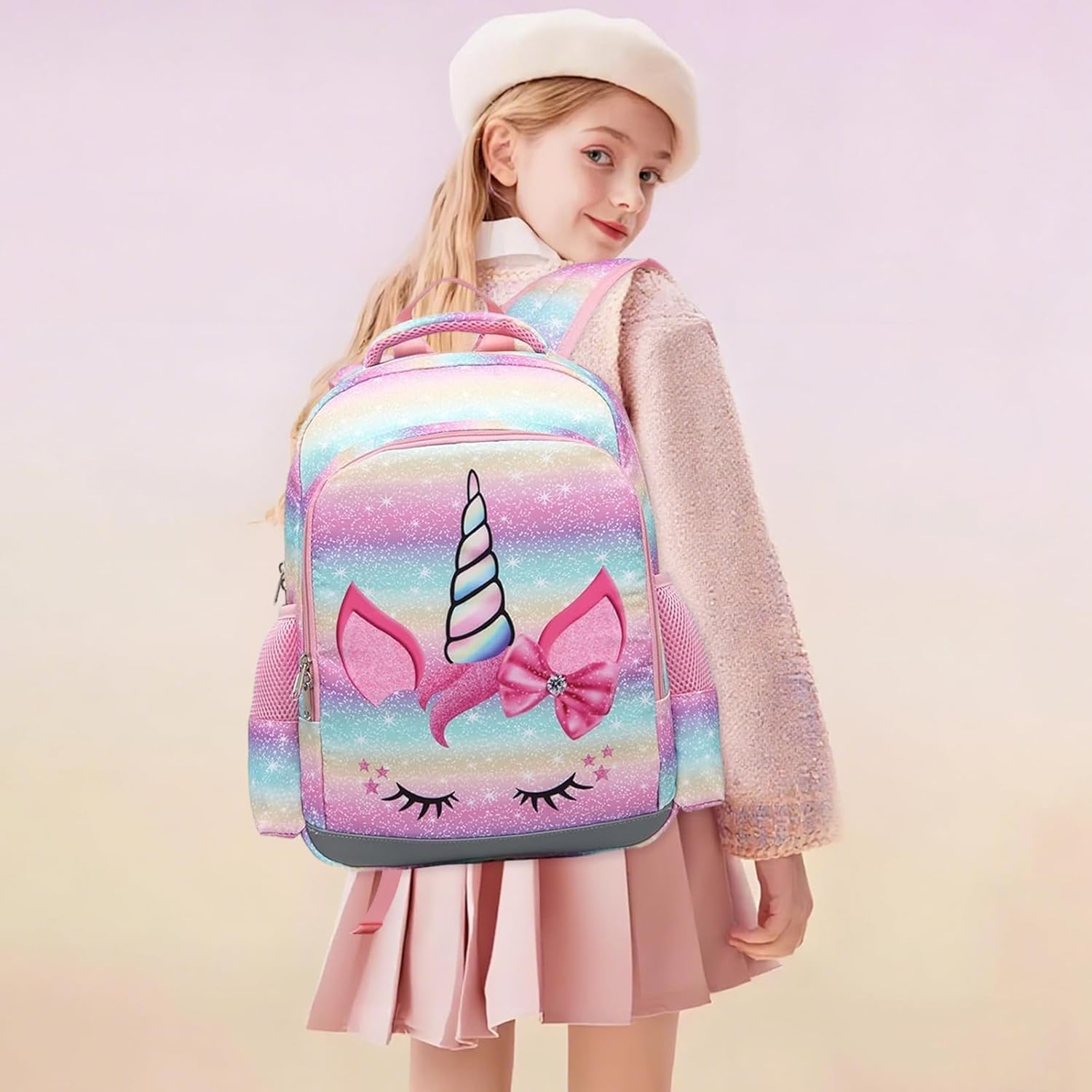 JIANYA Backpack for Girls, Preschool Kindergarten Kids School Bag Girls Backpack with Lunch Box & Chest Strap, 15" Tall - Image 2