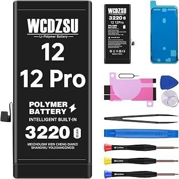 Battery Replacement for iPhone 12 12 Pro No Pop-up Unknown Part Warning 3220mAh New 0 Cycle High Capacity for iPhone 12 12Pro with Repair Tool Kit Model A2172 A2402 A2404 A2341 A2406 A2408