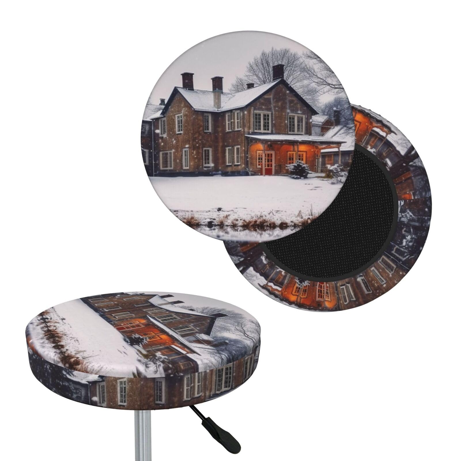 NONHAI Winter Farmhouse Bar Stool Cover Round Elastic Stool Cushion Covers Dustproof Bar Chair Cover Washable Stool Cushion Slipcover Stretch Stool Seat Covers for 12-14 Inch Chair
