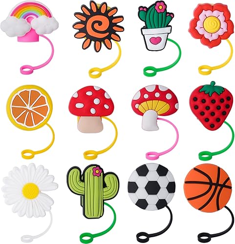 12 tapas de silicona para pajillas, tapas reutilizables para pajillas, tapones para popotes a prueba de polvo, cubierta protectora de popote suave