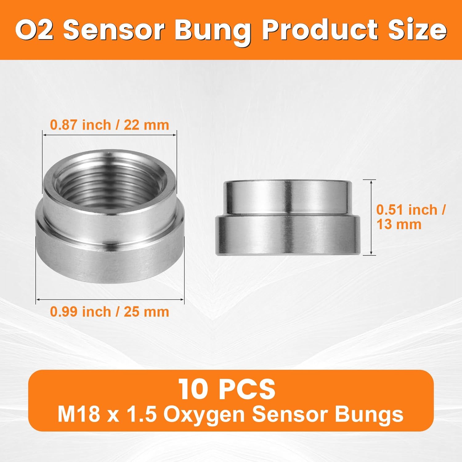 O2 Sensor Bung, 10 PCS - M18 x 1.5 Thread Oxygen Sensor Bungs Weld in, 304 Stainless Steel O2 Weld in Bung, Stepped Design