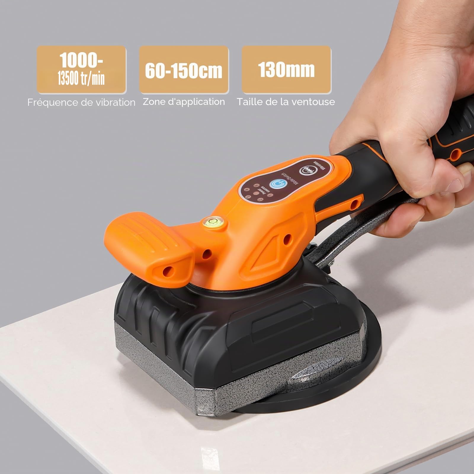Machine de nivellement pour carrelage sans fil 21 V 130 mm ventouse 0-13500 tr/min avec 2 piles, 5 vitesses réglables, haute capacité de charge, ventouse agrandie avec niveau à bulle