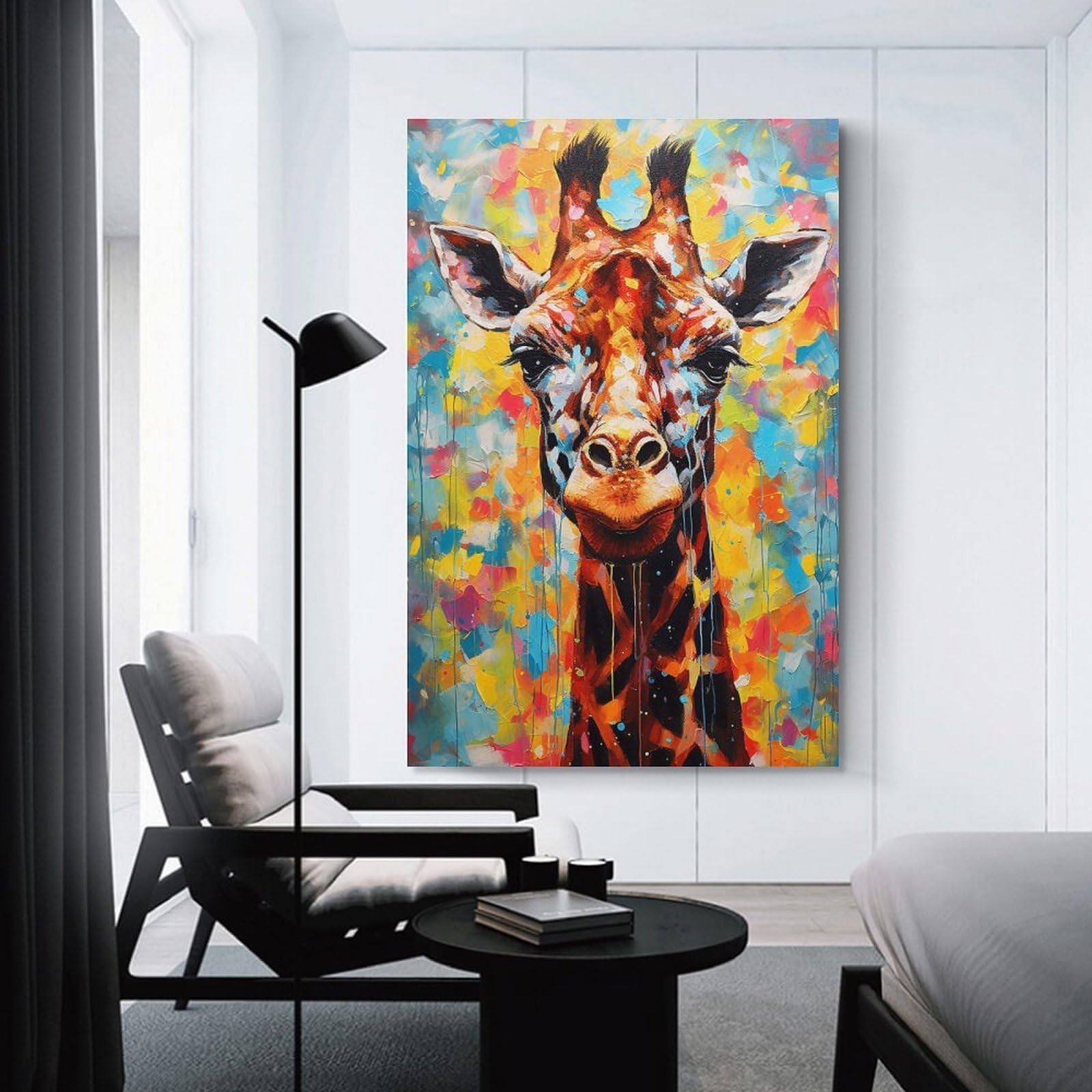 Junmoney Giraffe Abstract Painting Hanging Wall Art, 12x18inch(30x45cm), for New Homes, Bedrooms Or Workspaces, Thoughtful Wall Decor for Art Lovers