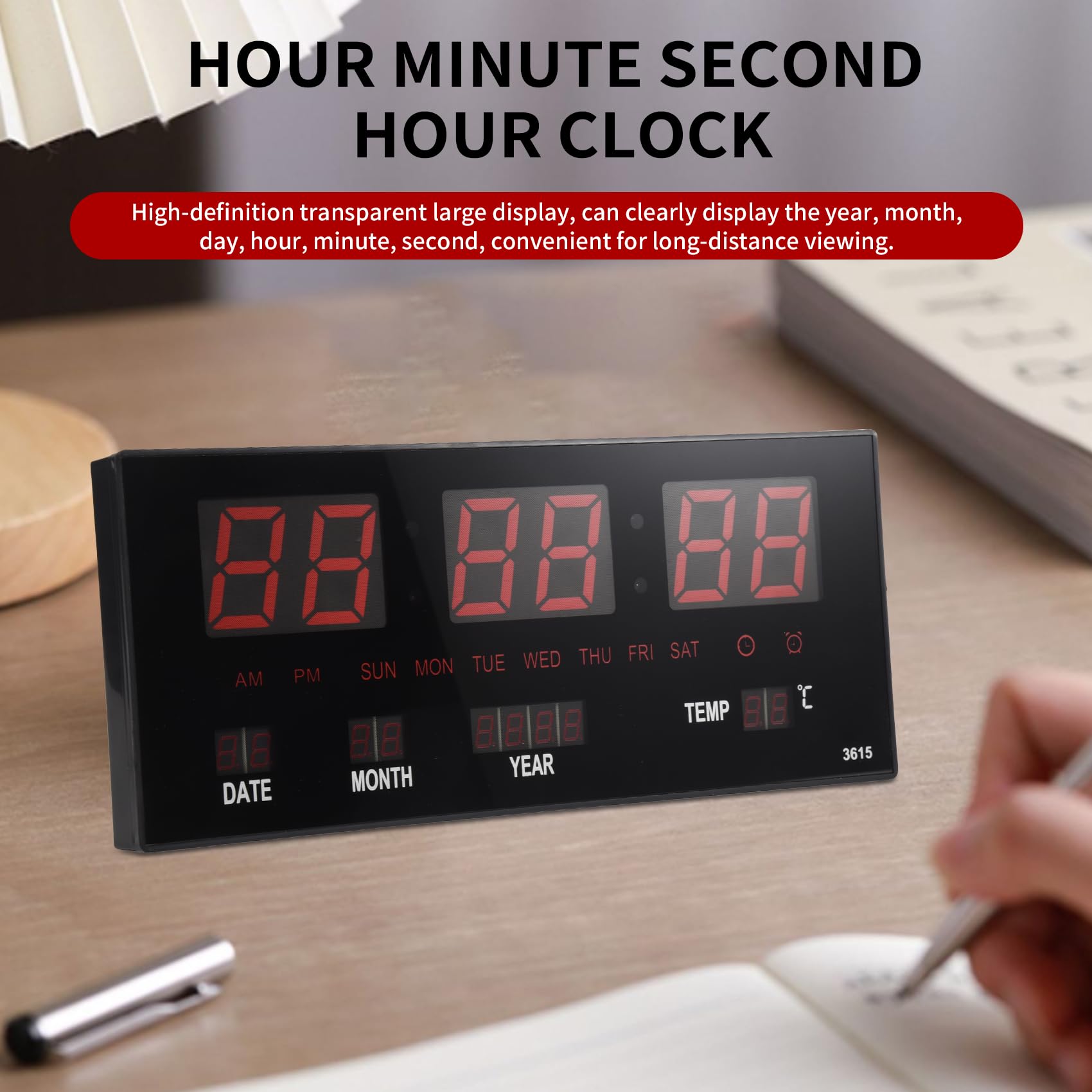 LED Calendario Perpetuo Orologio Elettronico Orologio da Parete Digitale Sveglia Orologio Orario con Suoneria Temperatura Orologi da Tavolo Home Office Rosso