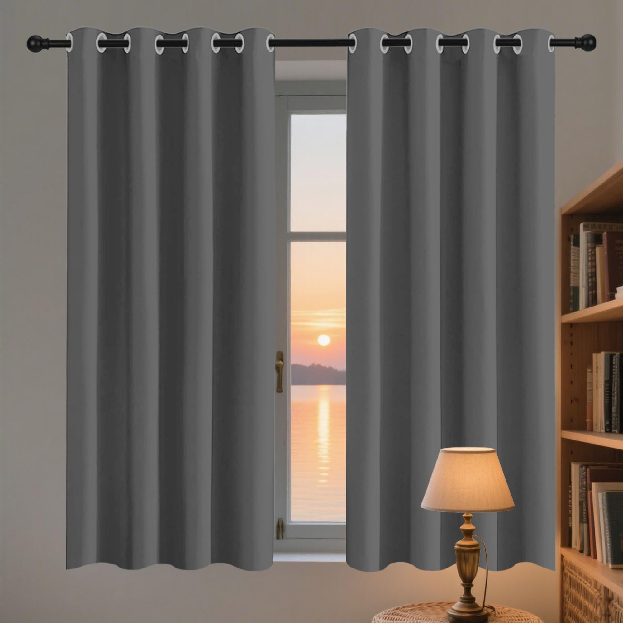 LIWEIREN Cortinas Dormitorio 180 x 172 cm con Ojales Modernas Decorativas Paneles para Ventanas Sala para Ventanas Sala para Niños Cuarto Baño, Gris Oscuro
