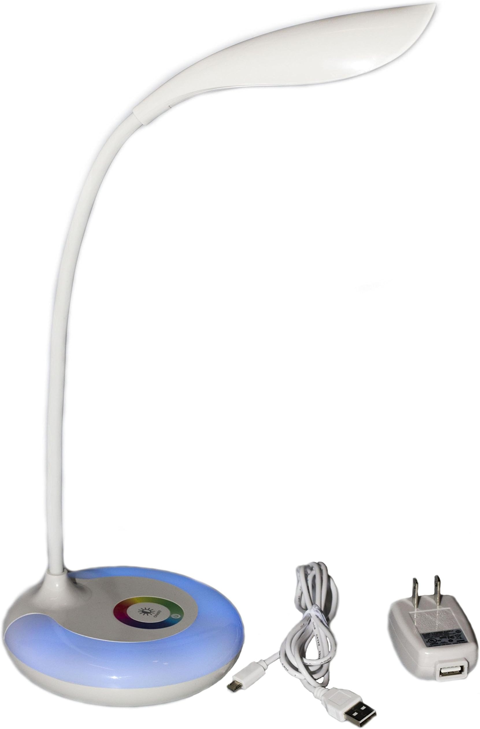 Portable Rechargeable LED Table/Desk Lamp with Color Changing Base and Adjustable Brightness, White