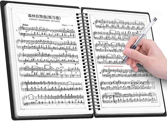 A4 60Pages Music File Folder Modify Piano Score Mark Music Clef Sheet, Storage Documents Holder Bag, Blank Plastic Concert Choral Folder