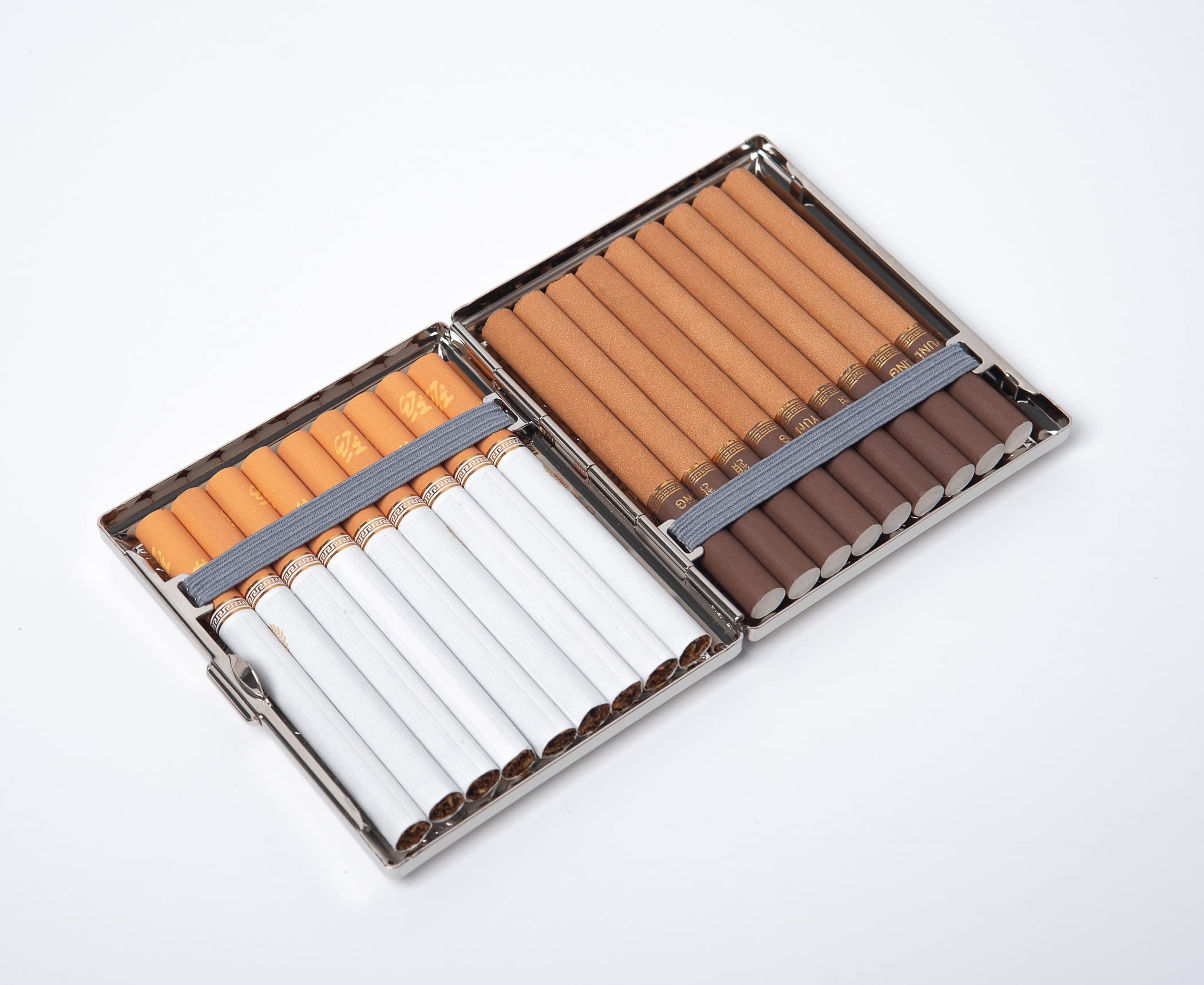 Amazon.com: Metal Cigarette Case/Box with Rubber Band, Holds 14-16 85mm  Cigarettes (Silver) : Health & Household