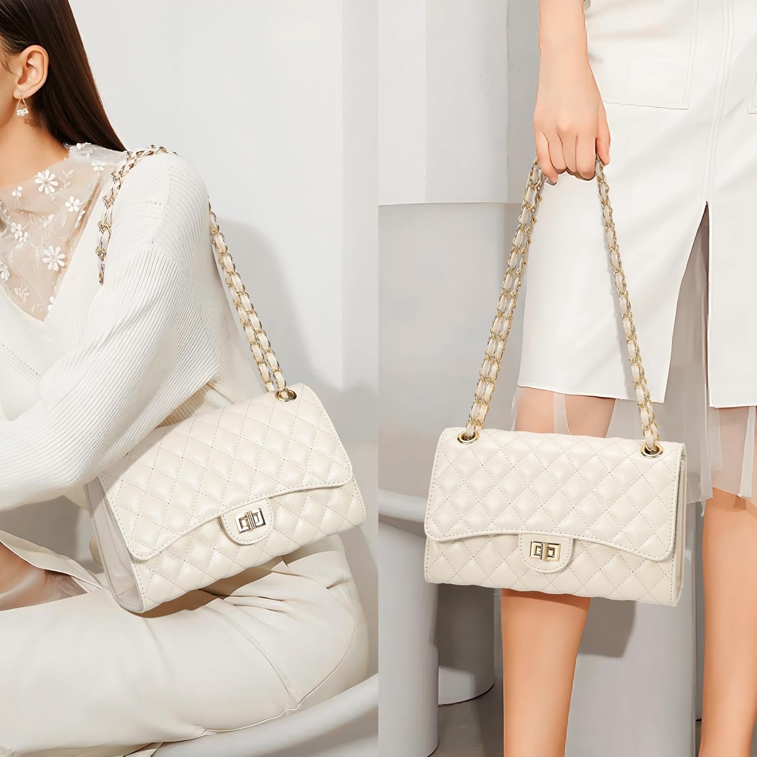 Quilted Crossbody Purse for Women Trendy Ladies Shoulder Bag with Chain Strap PU Leather Cross Body Bags Satchel HandBag - Image 2