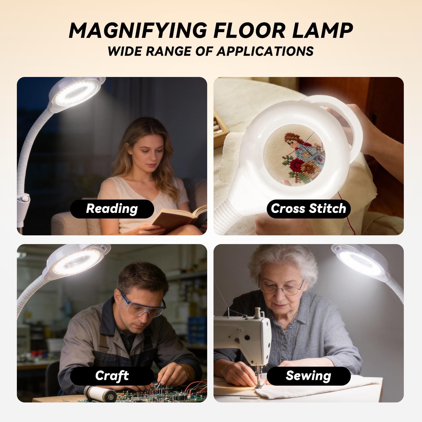 Lámpara de Pie con Lupa LED, Luz de Belleza Ajustable En Altura 8X, Luz con Soporte Rodante 360 ​​Grados Lampara Estetica Profesional para Injerto de Pestañas, Cuidado Salon Manicura y Tatuajes (EU)