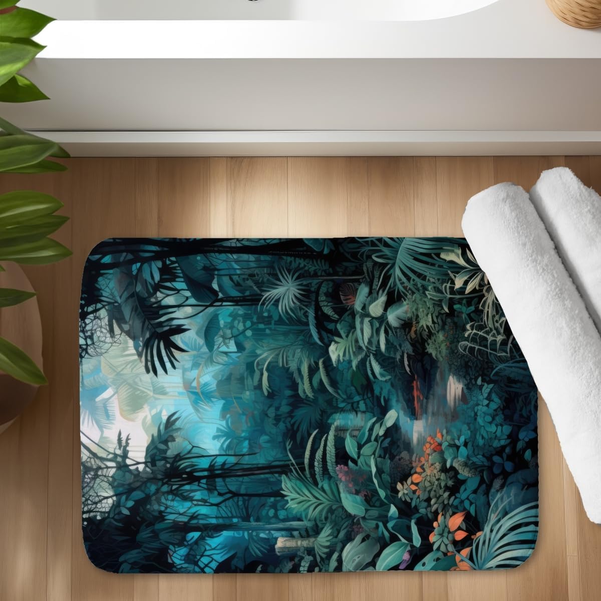 MWW C1BM1724D0U6JN 17 x 24 in. Deep in The Jungle - Blue Bath Mat for Home Decor - Stylish Comfort
