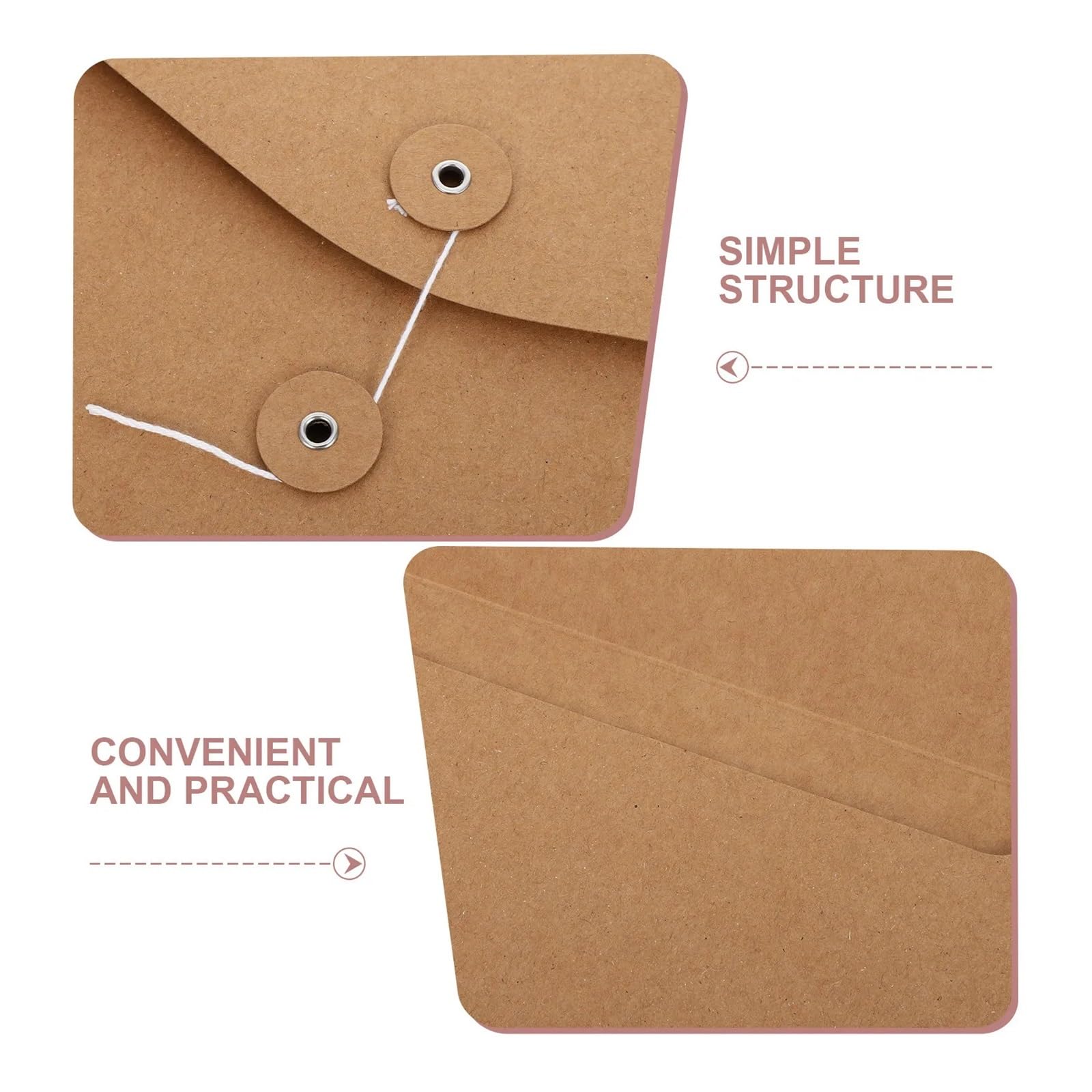 Buste con laccetto a cordoncino, 8 pezzi, in carta kraft, orizzontali, per scuola, ufficio, formato A4, A5, per riporre biglietti e documenti (24 cm)