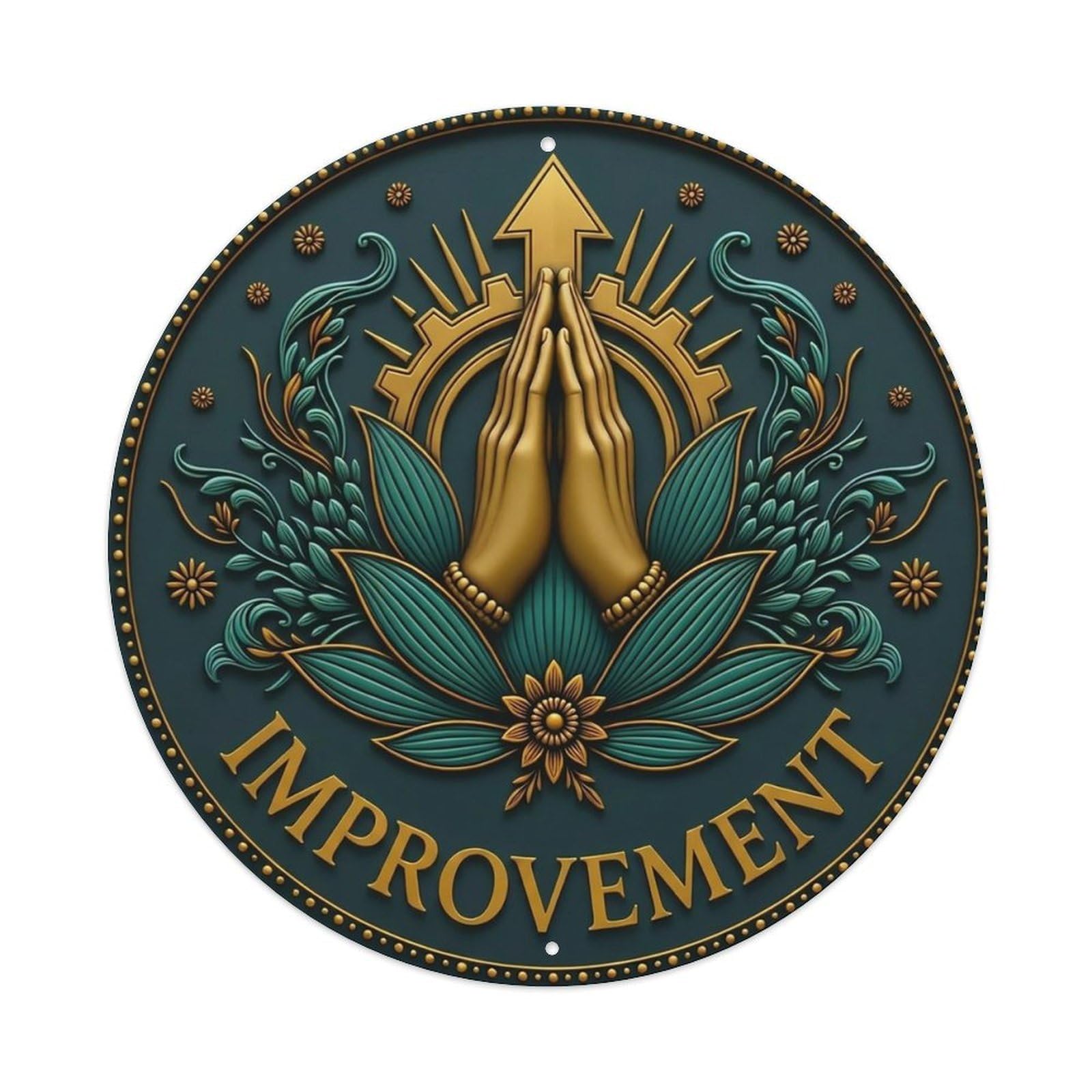 Vintage Namaste Praying Hands Improvement Flower Zen Yoga Metal Tin Sign